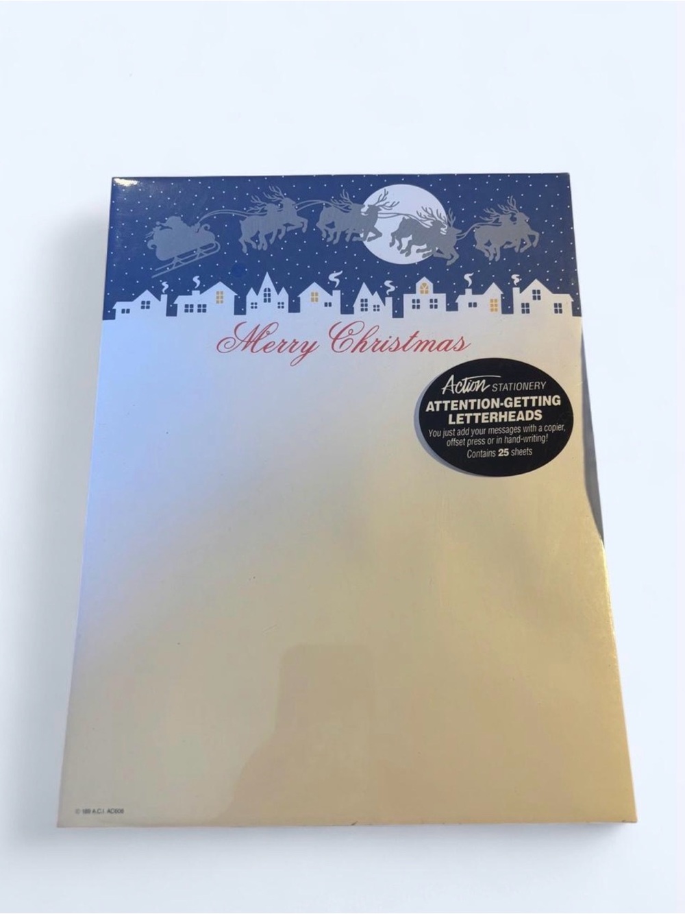 Vintage Action Stationery Christmas Letterhead Paper Santa Reindeer 25ct